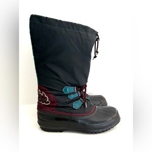 Womens Vintage Sorel Kaufman Freestyle Black and Burgundy Winter Boots